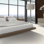 Modern bedroom with floor to ceiling windows